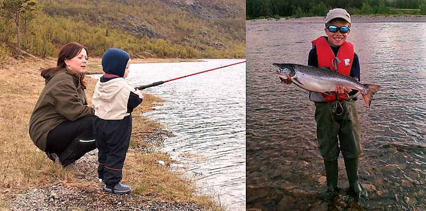 Erlend har vært med på tur fra han var baby og fikk interessen for laksefiske rundt 5-årsalderen. Foto: Privat