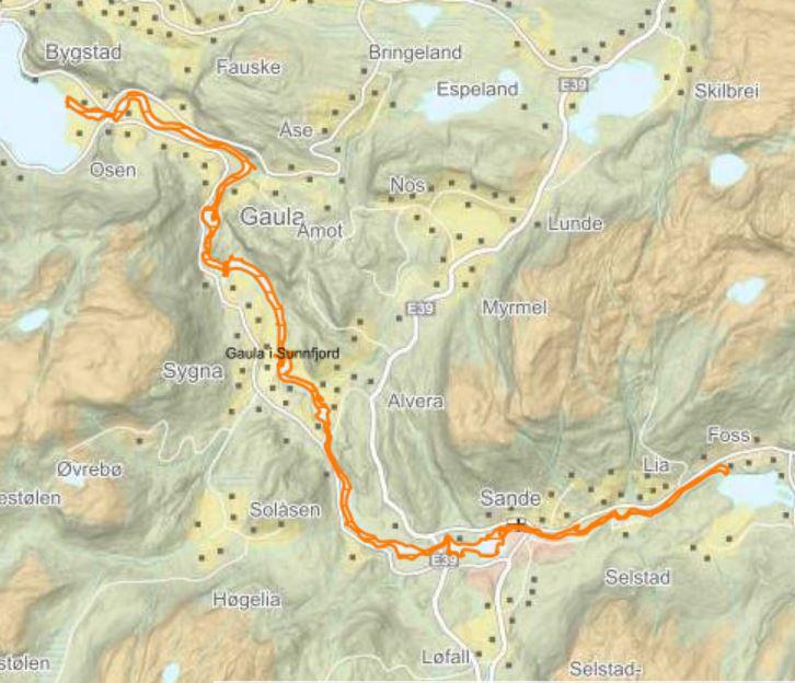 Den lakseførende strekningen er 14,5 km. Hentet fra Lakseregisteret.