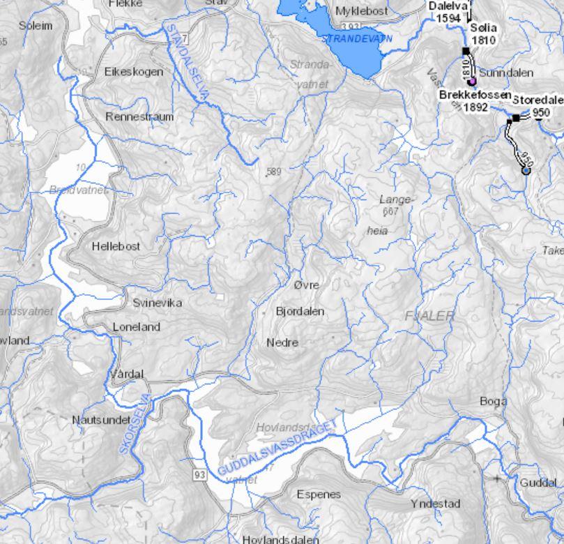 Flekkeelva er ikke vannkraftutbygd. Hentet fra NVE-Atlas.
