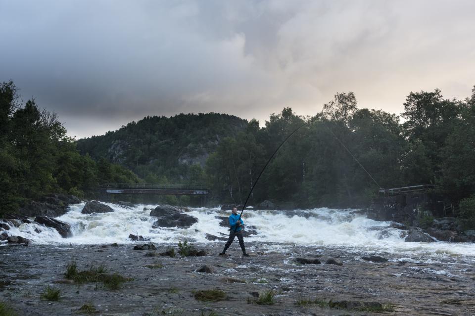 Melhusfossen er en av de mest populære fiskeplassene i Audna.