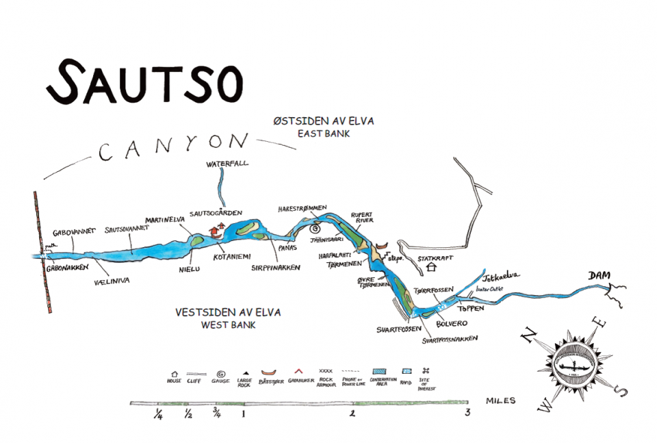 Kart over Sautso sone - tegnet av Richard Wills